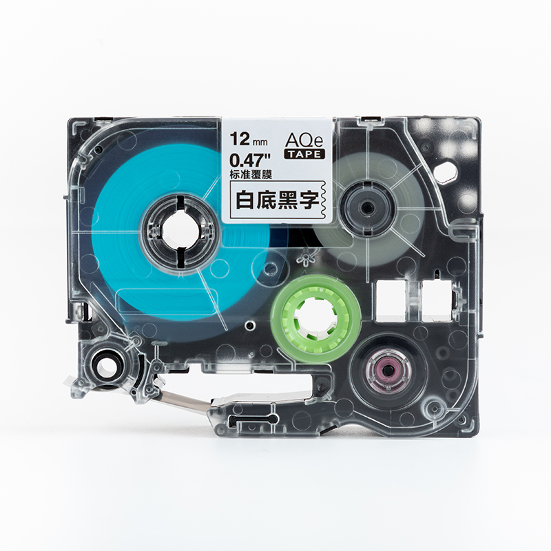 愛墨 AQe-221（9mm）不干膠標(biāo)簽紙色帶 透明底黑字 _http://bzsa.cn/img/images/C201907/1564103208117.jpg