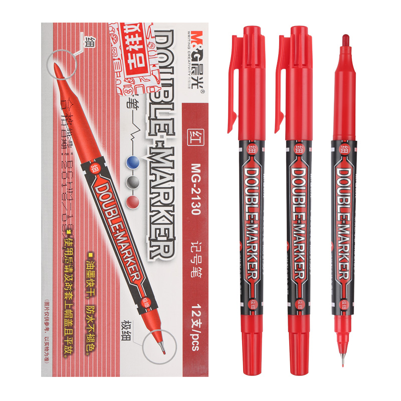 晨光（M&G） MG 2130 小雙頭油性記號(hào)筆 單支裝（紅色）_http://bzsa.cn/img/images/C202008/1598340414393.jpg