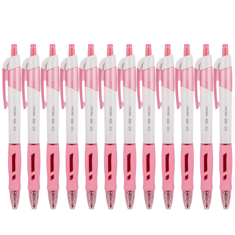 得力（deli）S09 按動子彈頭中性筆 紅色簽字筆 0.5mm 12支/盒_http://bzsa.cn/img/images/C202009/1599195151202.jpg