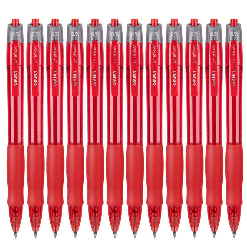 得力（deli）S08 按動子彈頭中性筆 紅色簽字筆 0.5mm 12支/盒_http://bzsa.cn/img/images/C202009/1599199349992.jpg
