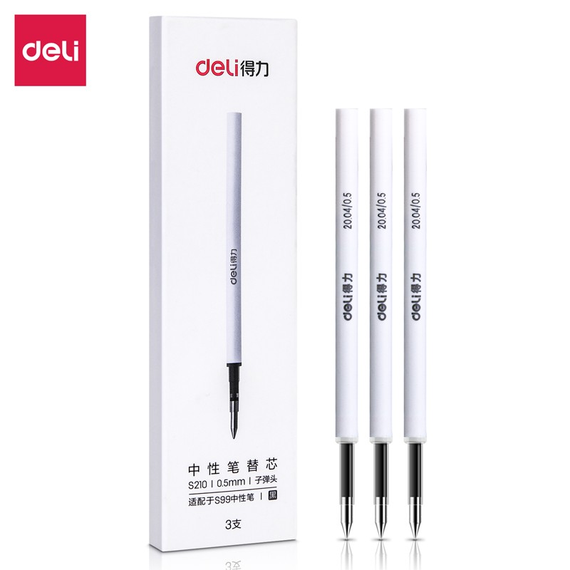 得力（deli）S210 旋轉(zhuǎn)中性筆芯 黑色簽字筆芯 3支/盒