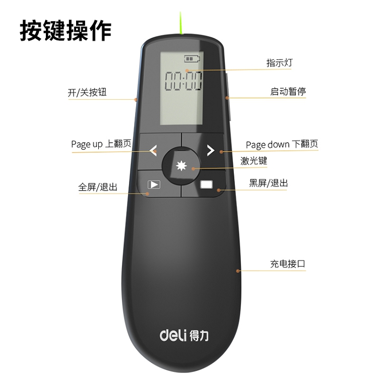 得力(deli)綠色光液晶屏顯示可充電幻燈片遙控筆PPT投影筆激光翻頁(yè)筆電子筆演講筆激光筆 無(wú)線演示器 2804_http://bzsa.cn/img/images/C202103/1615970672652.jpg