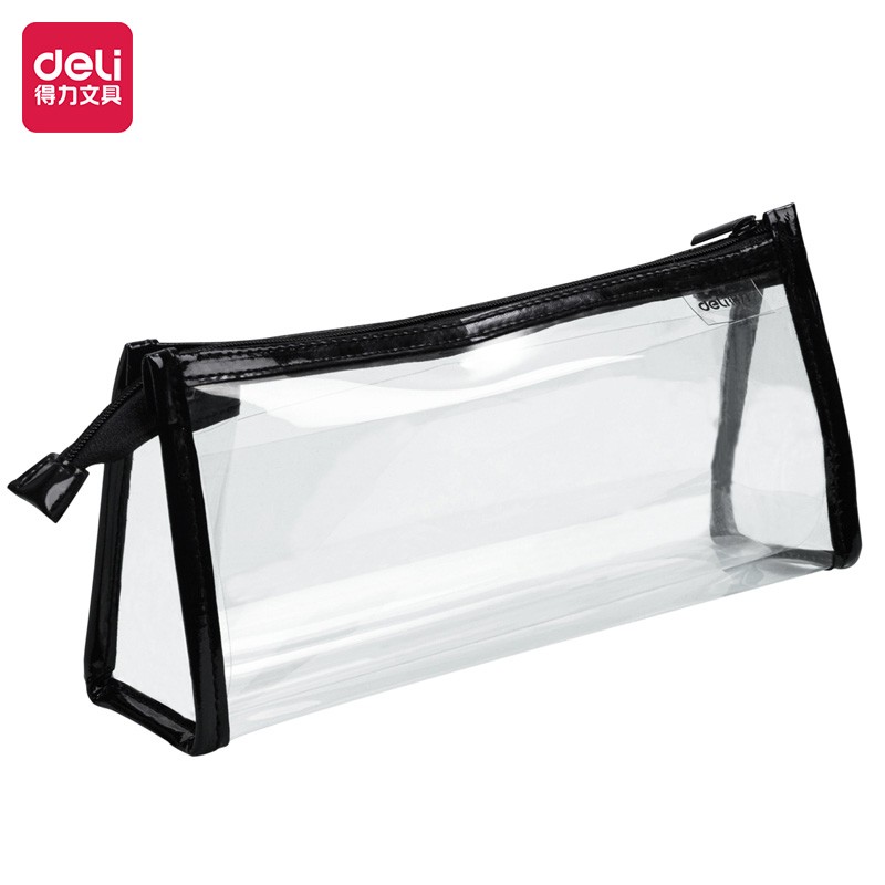 得力(deli)大容量防水學(xué)生鉛筆盒文具盒 黑色 67027