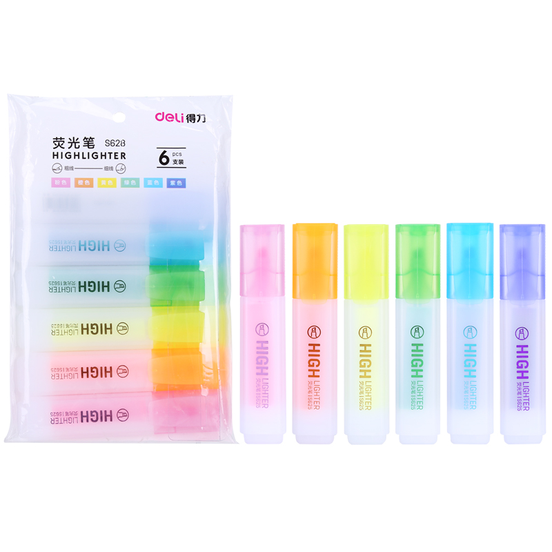 得力（deli）彩色熒光筆 水性記號筆手賬涂鴉筆 重點標記筆 6色/袋 S628_http://bzsa.cn/img/images/C202111/1636450614488.jpg