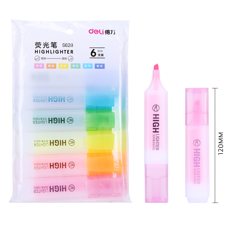 得力（deli）彩色熒光筆 水性記號筆手賬涂鴉筆 重點標記筆 6色/袋 S628_http://bzsa.cn/img/images/C202111/1636450615268.jpg