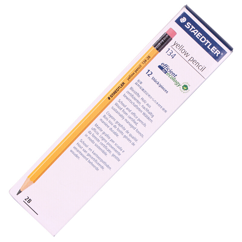 施德樓（Staedtler） 134 黃桿鉛筆 帶橡皮頭 12支裝（2B）