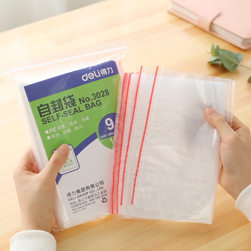 得力（deli） 3028 自封袋(透明)-9號(hào)(100個(gè)/包)280ｘ200mm0.04mm_http://bzsa.cn/img/sp/206/61fd053f-3175-48ac-a4f1-431ef4b5687c.jpg