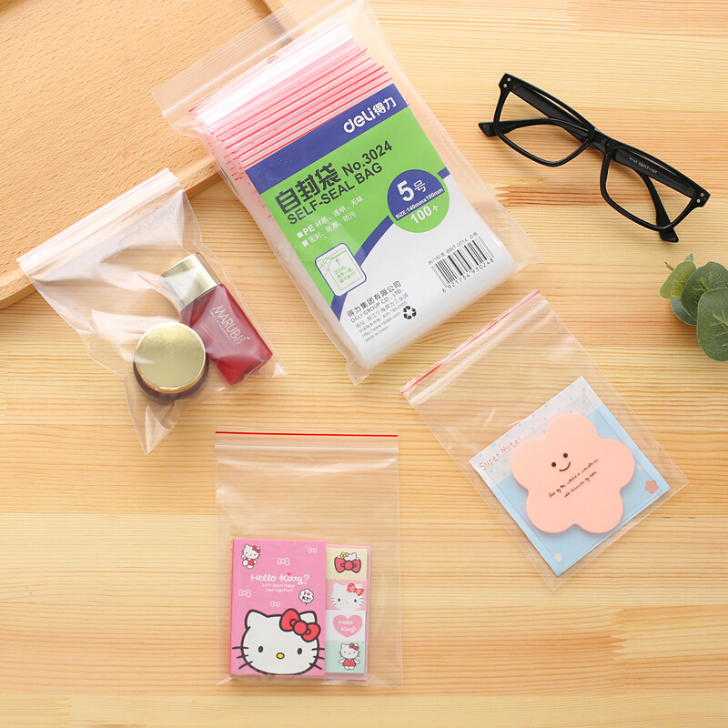 得力（deli） 3024 自封袋(透明)-5號(hào)(100個(gè)/包)150ｘ100mm0.04mm_http://bzsa.cn/img/sp/206/85122125-6f95-4b11-b124-715a885eb915.jpg