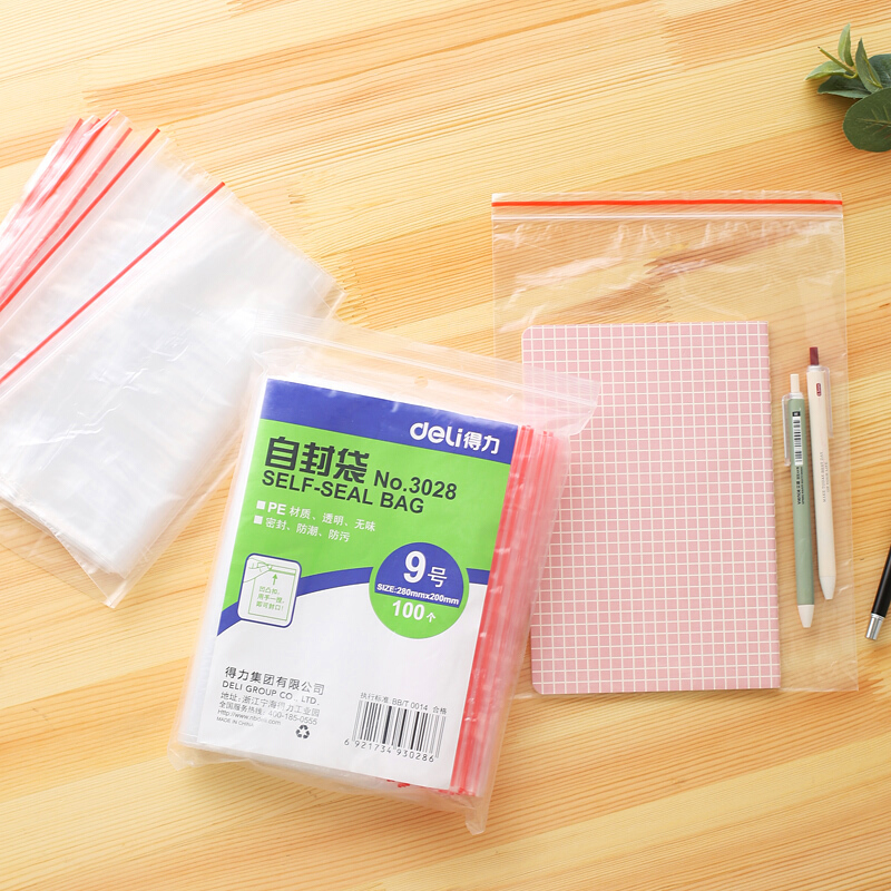 得力（deli） 3028 自封袋(透明)-9號(hào)(100個(gè)/包)280ｘ200mm0.04mm_http://bzsa.cn/img/sp/206/c6c3f7f6-77e8-478e-ba57-5e64efd60102.jpg