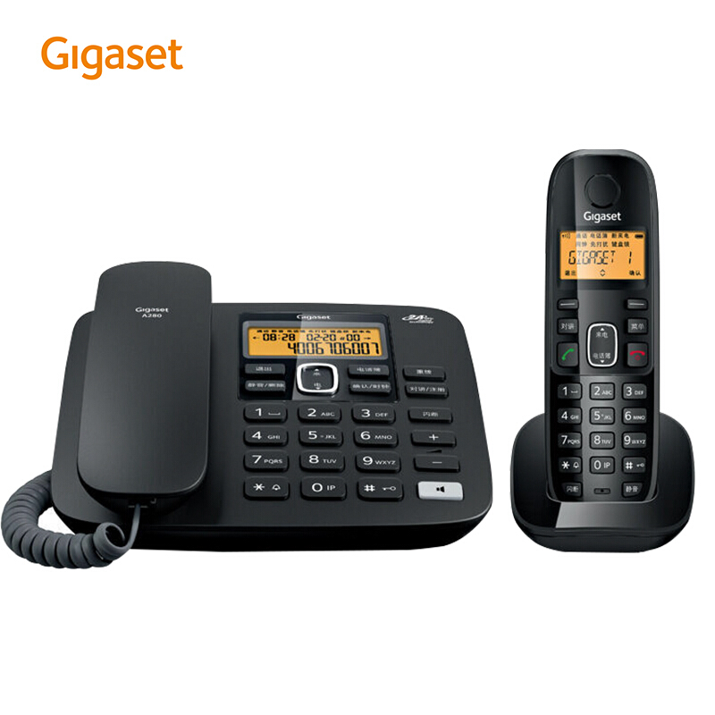 集怡嘉（Gigaset） A280 原西門子電話機(jī)座機(jī)子母機(jī) 數(shù)字無繩電話中文來電顯示免提家用辦公固定電話 (黑色一拖一) _http://bzsa.cn/img/sp/2147/07371694-afa5-4680-a36e-34e25224fddf.jpg