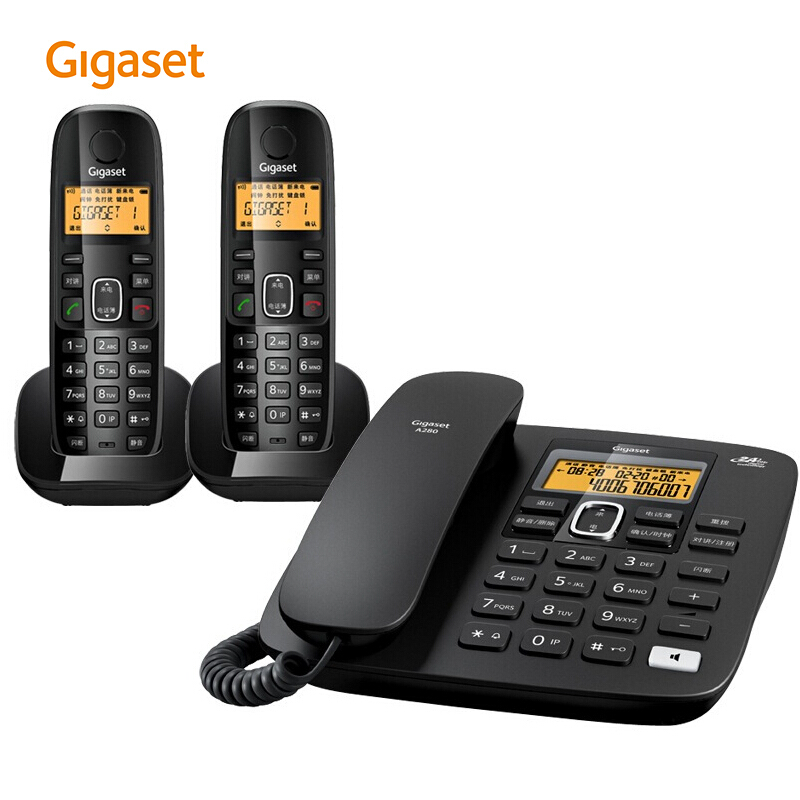 集怡嘉（Gigaset） A280 原西門子電話機(jī)座機(jī)子母機(jī) 數(shù)字無(wú)繩電話中文來(lái)電顯示免提家用辦公固定電話 (黑色一拖二) _http://bzsa.cn/img/sp/2147/9f01c83f-d855-4114-906b-4ec6788ec6bd.jpg