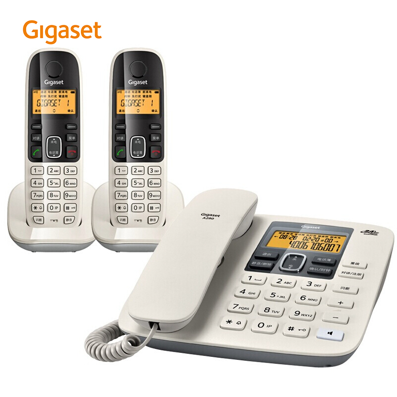 集怡嘉（Gigaset） A280 原西門子電話機(jī)座機(jī)子母機(jī) 數(shù)字無繩電話中文來電顯示免提家用辦公固定電話 (白色一拖二) _http://bzsa.cn/img/sp/2147/da61fed4-1210-408a-a3d6-8fd5dbfe9b75.jpg