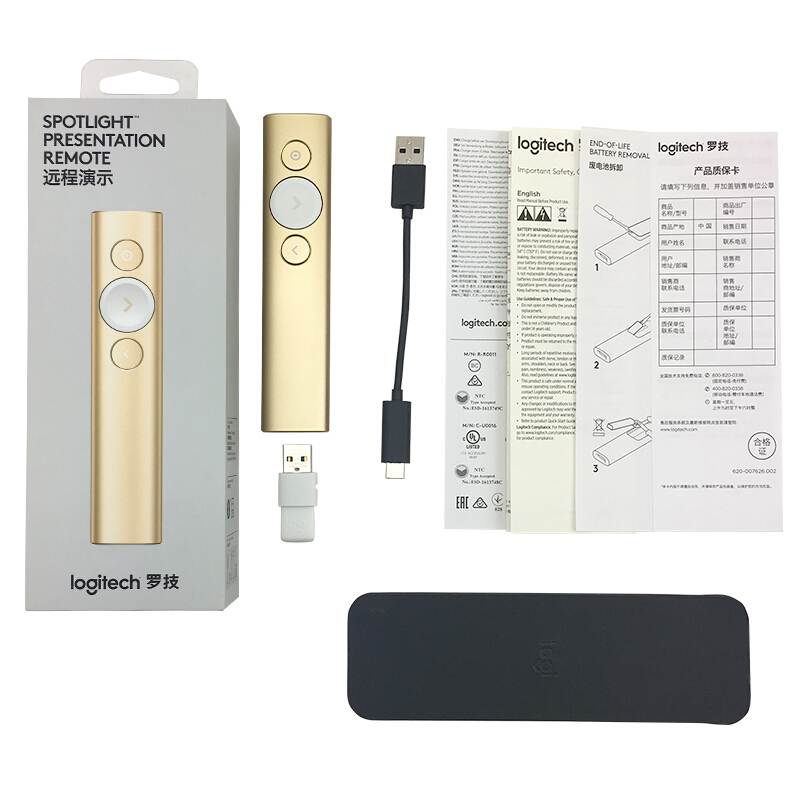 羅技（Logitech） Spotlight 無線演示器 投影筆 翻頁器 非激光筆 演示筆 演講神器 放大聚焦液晶屏可顯 (金色) _http://bzsa.cn/img/sp/242/af494d6b-0772-418e-9e3f-7fd05b6feba7.jpg