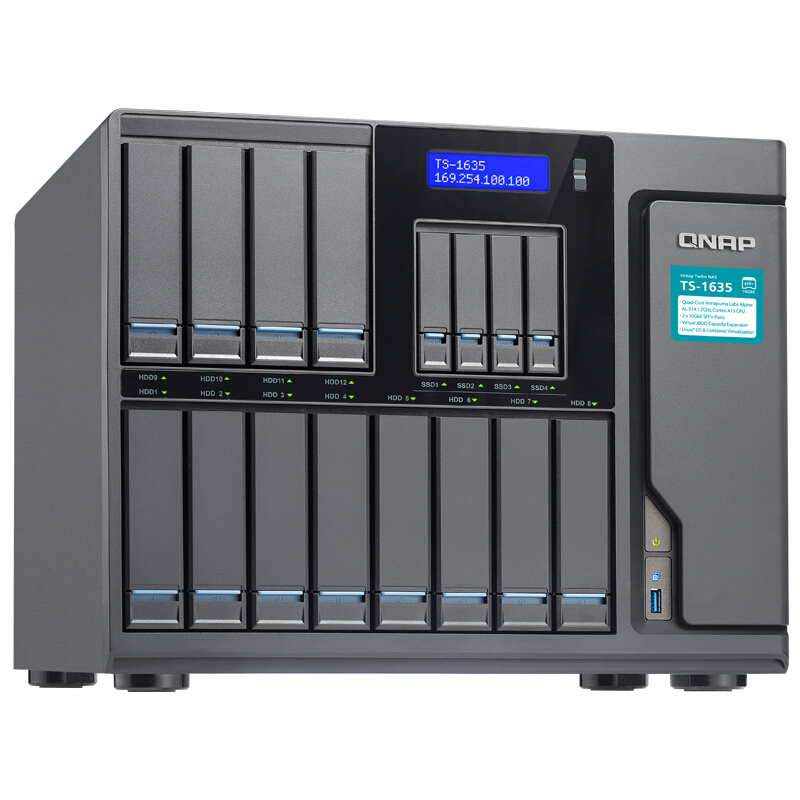 威聯(lián)通（QNAP） TS-1635-4G 十六盤位網(wǎng)絡(luò)存儲 四核處理器 內(nèi)建2個10GbE SFP+ 網(wǎng)絡(luò)端口 商用級NAS