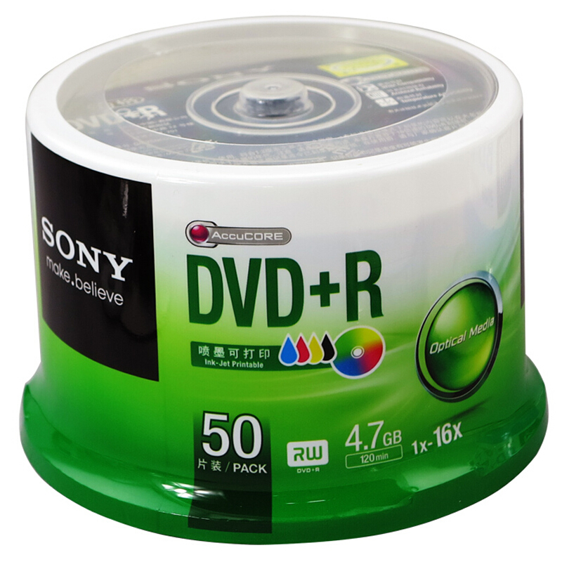 索尼（SONY） DVD+R 光盤(pán)/刻錄盤(pán) 16速4.7G（50片桶裝）