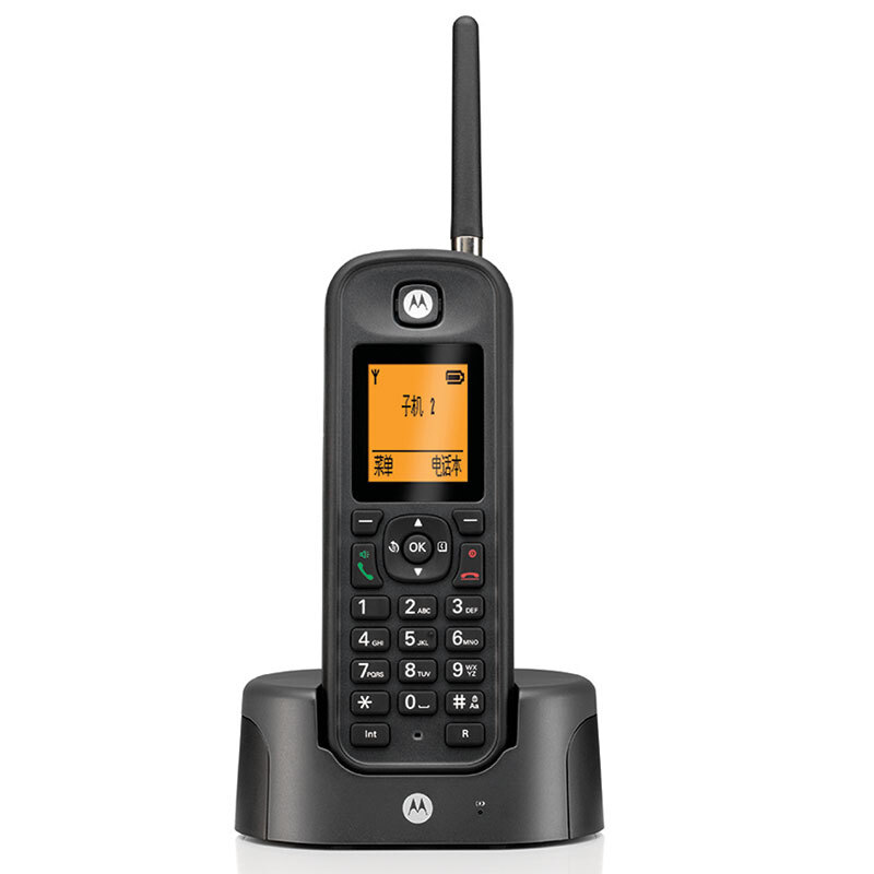 摩托羅拉（Motorola） O202C 電話(huà)機(jī) 遠(yuǎn)距離數(shù)字無(wú)繩套裝 橙色背光電話(huà)簿中英文顯示菜單可擴(kuò)展 無(wú)線(xiàn)座機(jī) （黑色）_http://bzsa.cn/img/sp/764/9e0a307c-e732-4446-9f07-3cdcc04816a7.jpg