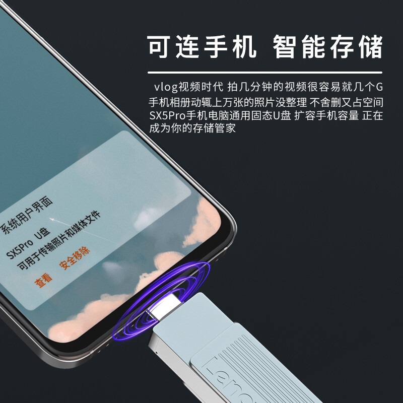 聯(lián)想（Lenovo）256GB u盤 USB3.2/Type-C雙接口 手機電腦兩用 SX5 Pro系列 銀色_http://bzsa.cn/newimg/C202207/1658389609020.jpg