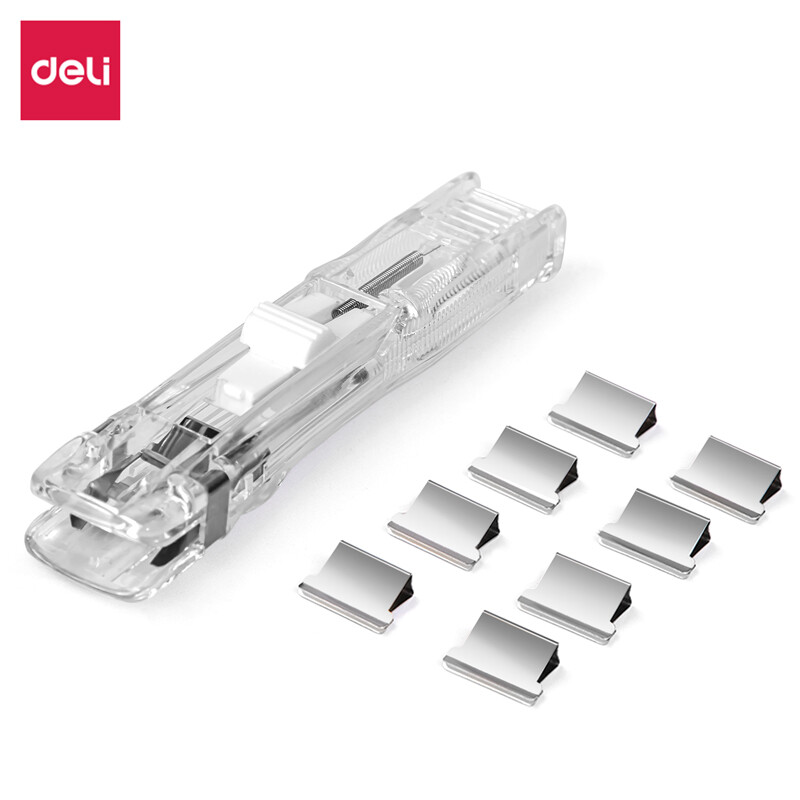 得力(deli)裝訂推夾器 學(xué)生辦公便攜裝訂器 可夾紙張數(shù)55張 透明 8597