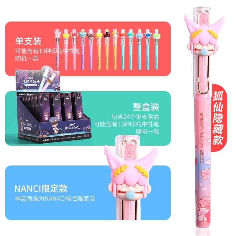 晨光（M&G）Nanci囡茜聯(lián)名盲盒中性筆林深不知處筆黑色速干ST筆頭筆學(xué)生考試專用ins超萌可愛少女心文具 B7610拔帽中性筆24支_http://bzsa.cn/newimg/C202309/1695106095853.jpg