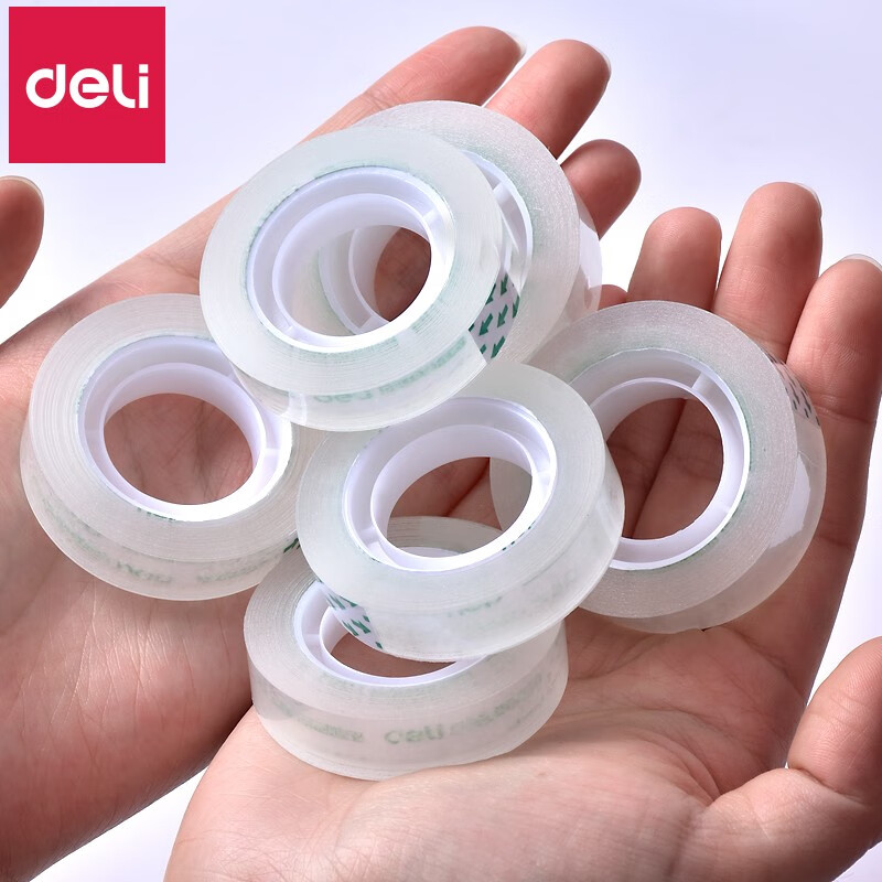 得力（deli）透明膠帶【3桶36卷】寬1.2cm*27.3米（送）膠帶座30015+811_http://bzsa.cn/newimg/C202310/1697782611706.jpg