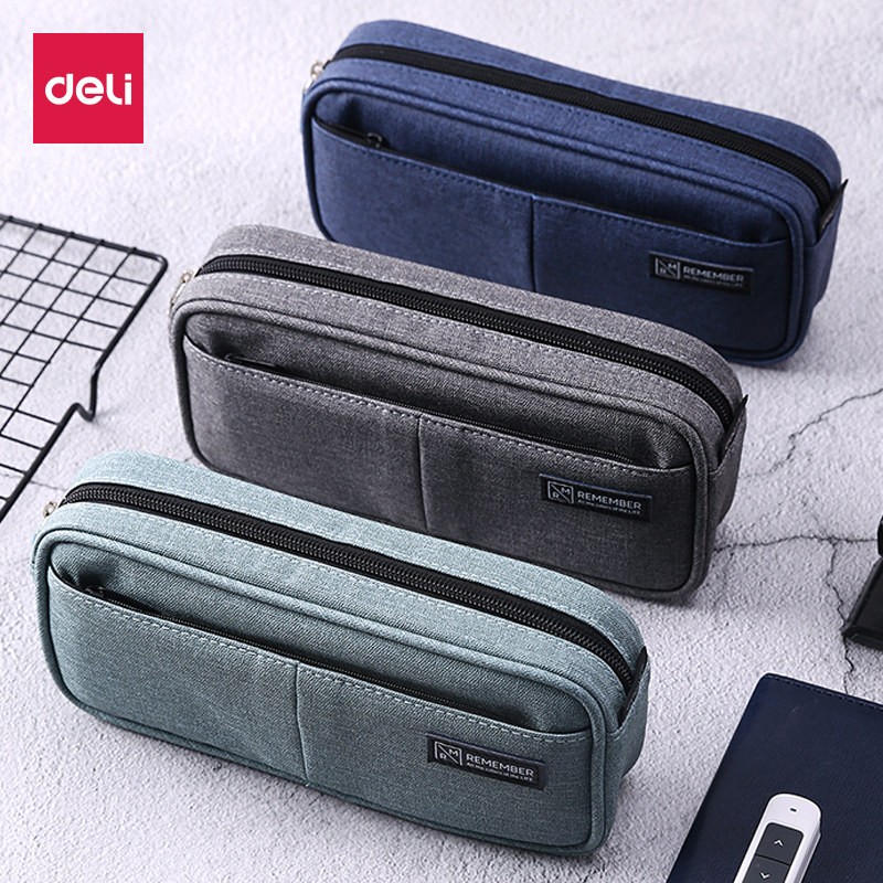 得力（deli） 多層大容量仿亞麻筆袋 深藍(lán)色66782
